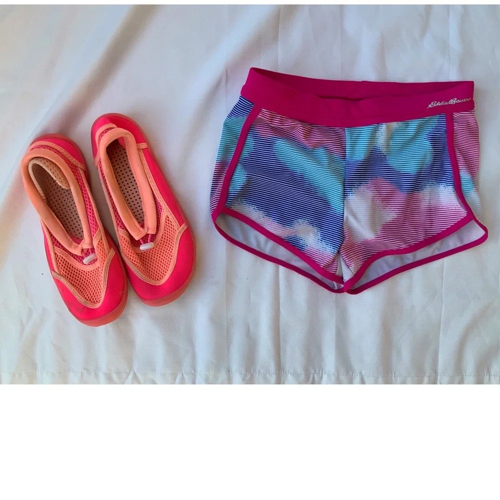 Eddie Bauer Swim‎ Shorts Kids Striped Hot Pink Swimsuit S